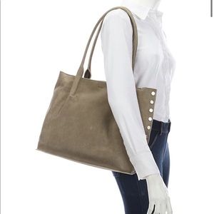 Hammit Oliver Zip Suede Brushed Studded Leather Tote Bag, pewter/bushes silver
